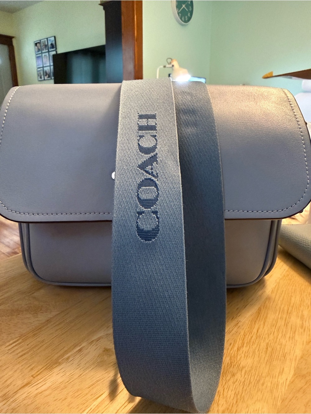 COACH Leather Flap Crossbody Bag in Lavender Blue with Matching Wallet - Picture 6 of 9